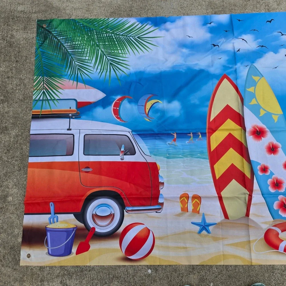 Summer Beach Surf Van Tapestry Tropical Ocean Backdrop Party Wall Decor 72x44